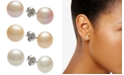 Macy's 3-Pc. Set White, Pink & Peach Cultured Freshwater Button Pearl (8mm) Stud Earrings in Sterling Silver